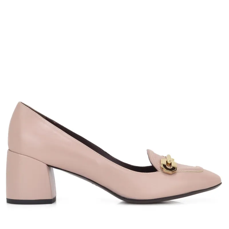 Natalia Leather Chunky-Heel, 2-Inch - Nude Leather sold by Bruno Magli