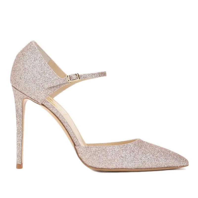 Amalia Glitter Pump, 4-inch - Rose Gold Glitter Leather sold by Bruno Magli