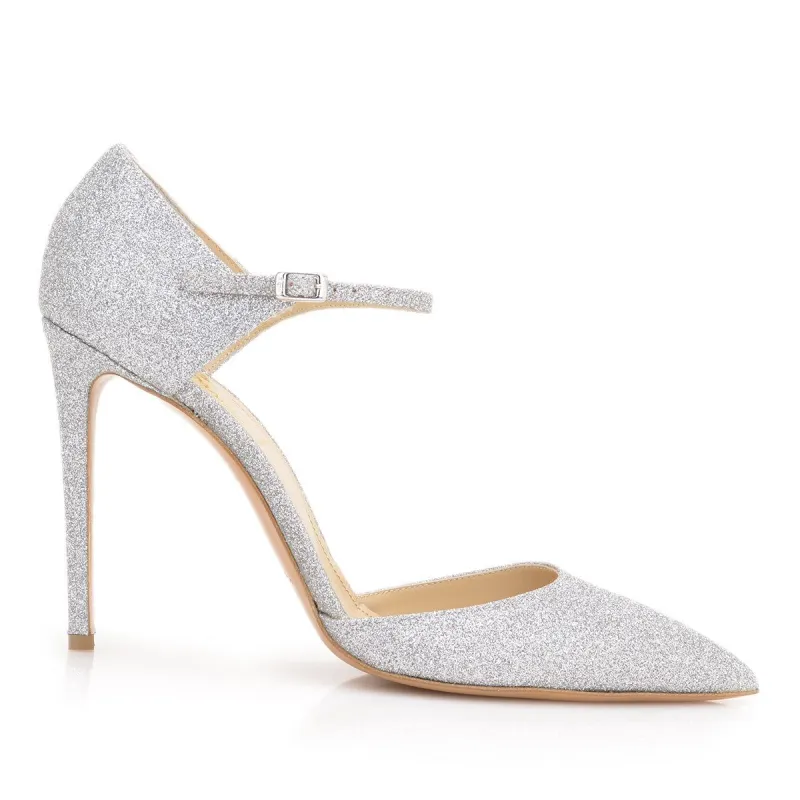 Amalia Glitter Pump, 4-inch - Silver Glitter Leather sold by Bruno Magli