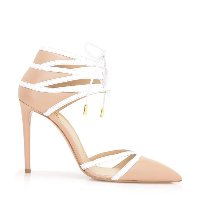 Alissa Pump, 4-inch - Nude/White Leather sold by Bruno Magli