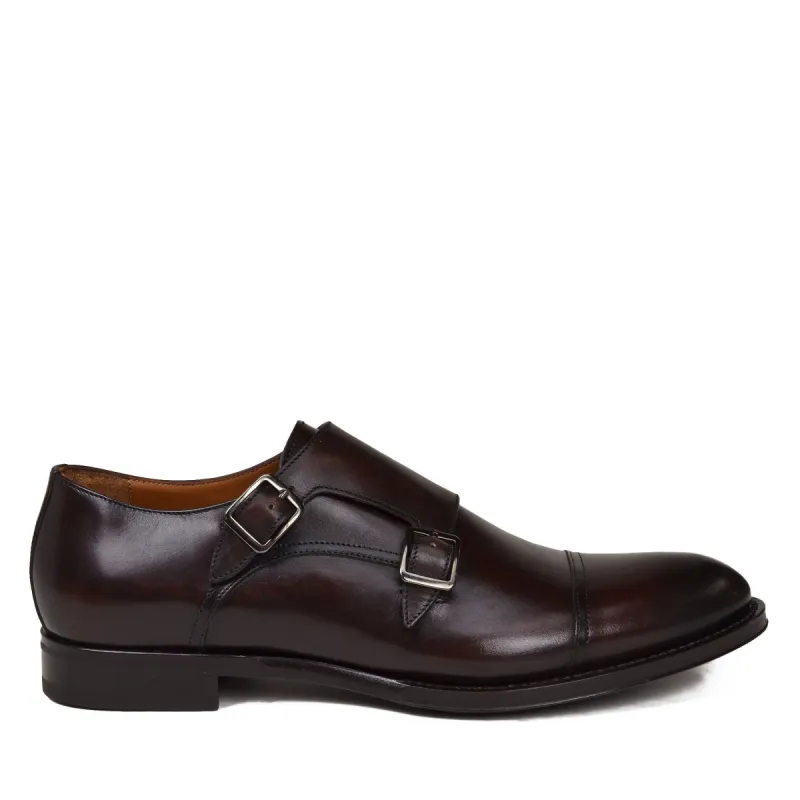 Tedesco Leather Monk Strap - Dark Brown Leather sold by Bruno Magli