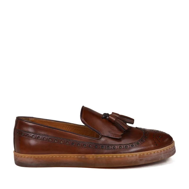 Oliverio Wingtip Sport Slip-On - Cognac Leather sold by Bruno Magli