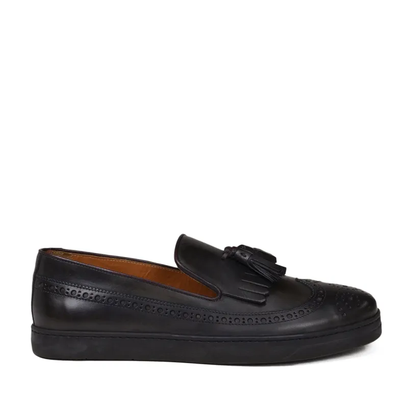 Oliverio Wingtip Sport Slip-On - Dark Grey Leather made by Bruno Magli