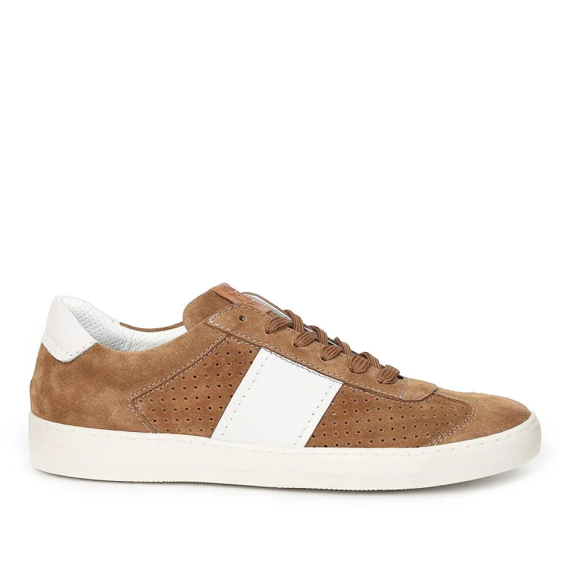 Dario Perforated Suede Sneaker - Cognac Suede sold by Bruno Magli