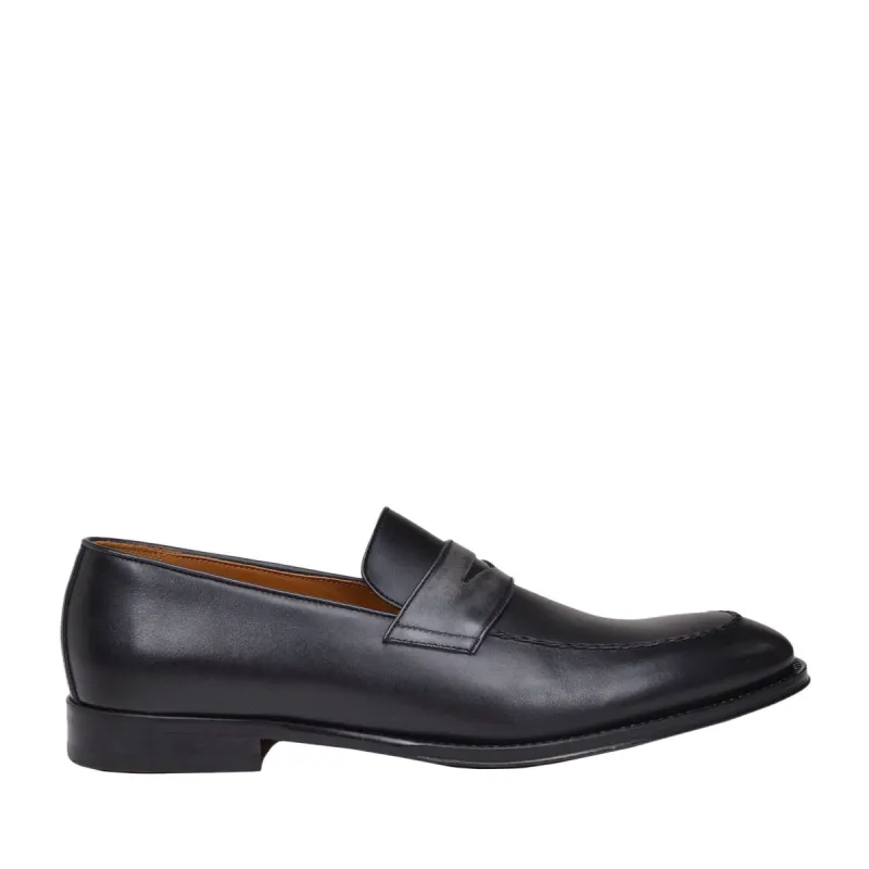 Fanetta Two-Tone Leather Penny Loafer - Black/Grey Leather sold by Bruno Magli