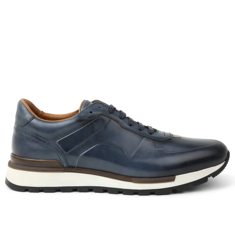 Davio Hand-Burnished Leather Sneaker - Navy Leather sold by Bruno Magli