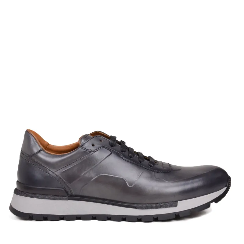 Davio Hand-Burnished Leather Sneaker - Grey Leather sold by Bruno Magli
