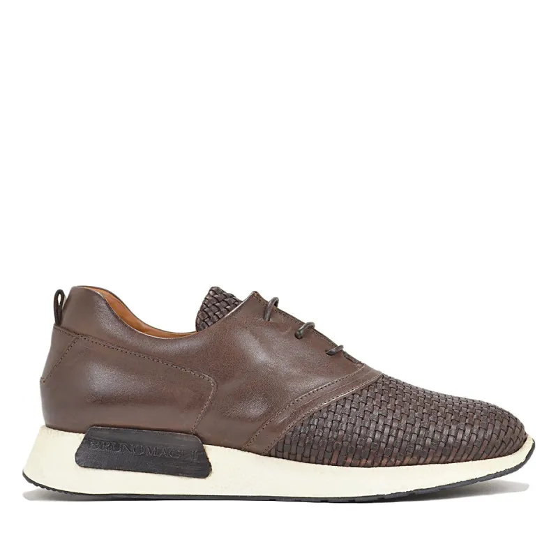 Dito Sneaker - Dark Brown Woven Leather sold by Bruno Magli