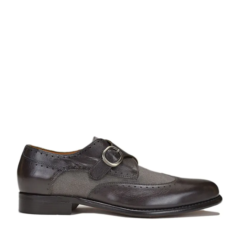 Collezione Adalardo Monk-Strap Dark Grey Leather/Linen sold by Bruno Magli