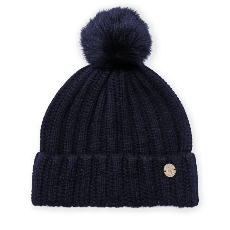 Women's LADDERSTITCH HAT W/ SHEARLING POM Navy sold by Bruno Magli