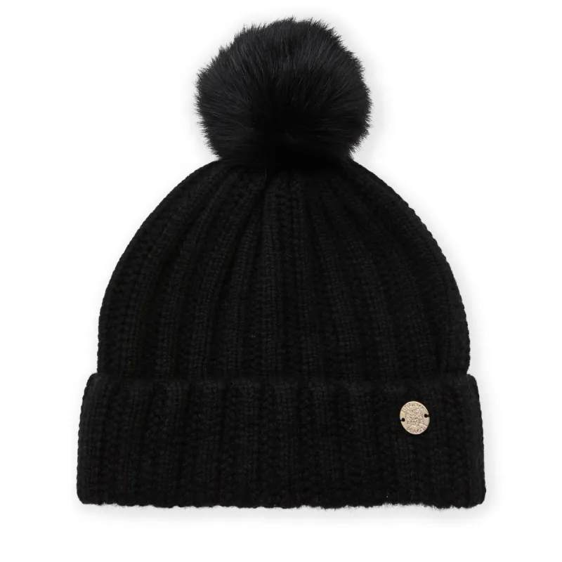 Women's LADDERSTITCH HAT W/ SHEARLING POM Black sold by Bruno Magli