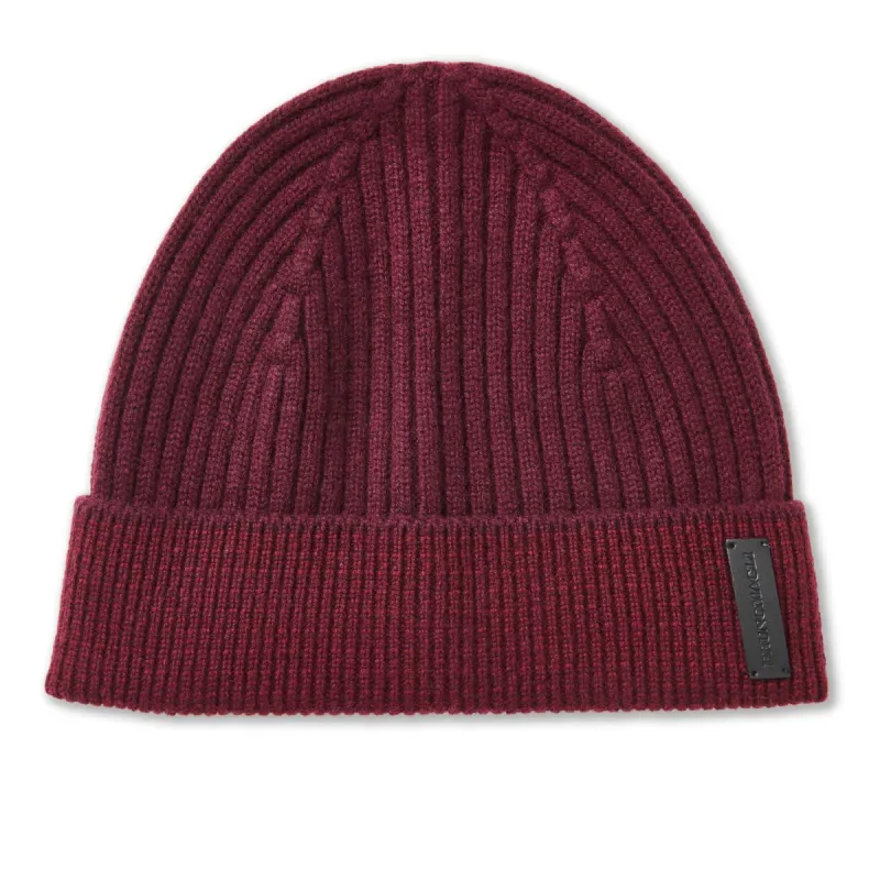 Men's Cashmere Striped Cuff Hat - Burgundy sold by Bruno Magli
