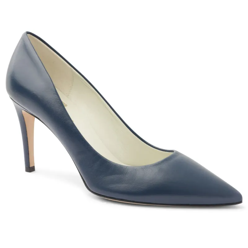 Telma Leather Pointed-Toe Pump - Navy sold by Bruno Magli