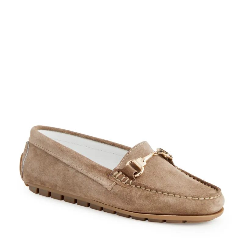 Emilia Driving mocc Loafer- Taupe Suede sold by Bruno Magli