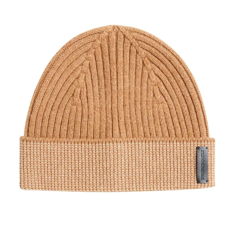 Men's Cashmere Striped Cuff Hat - Camel sold by Bruno Magli