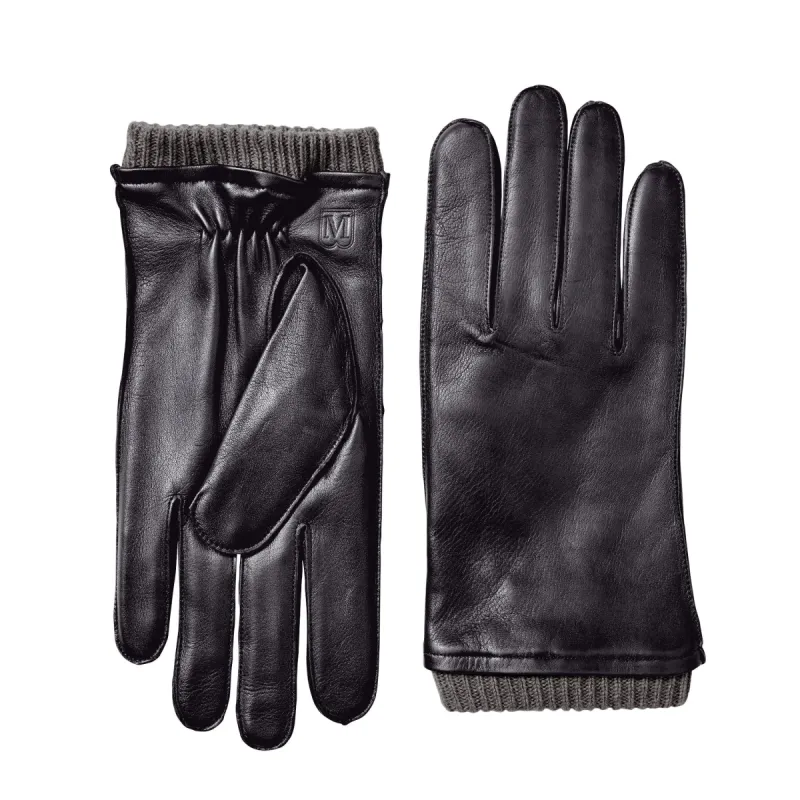 Men's Leather Gloves with Ribbed Cuff - Black sold by Bruno Magli