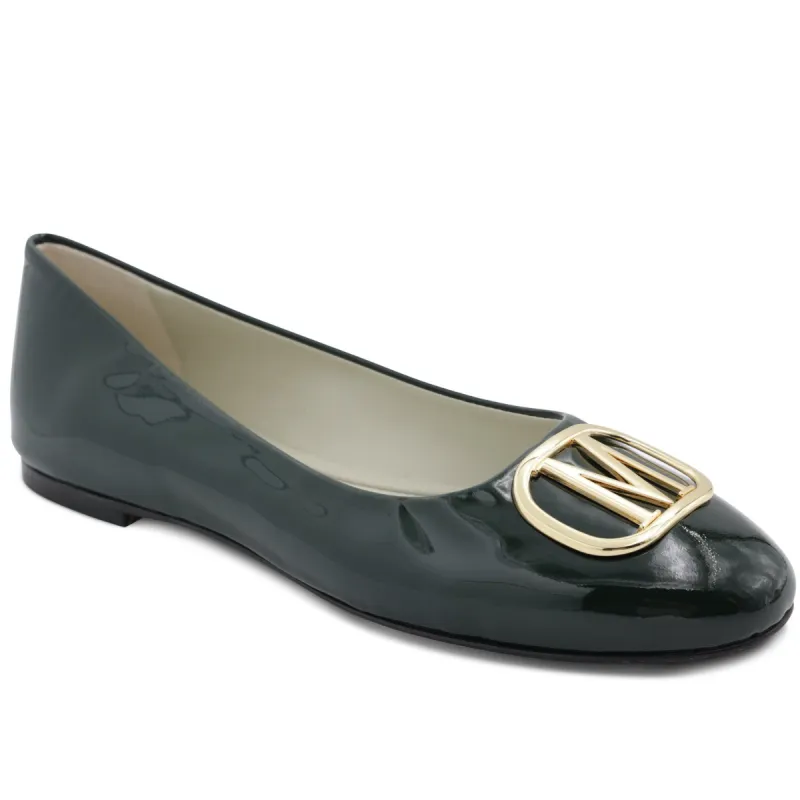 Mimi Signature Leather Ballet Flat - Emerald Patent sold by Bruno Magli