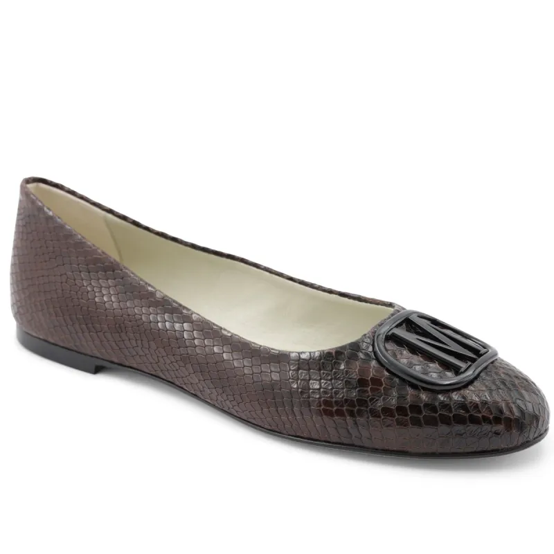 Mimi Signature Leather Ballet Flat - Brown/Black Snake sold by Bruno Magli