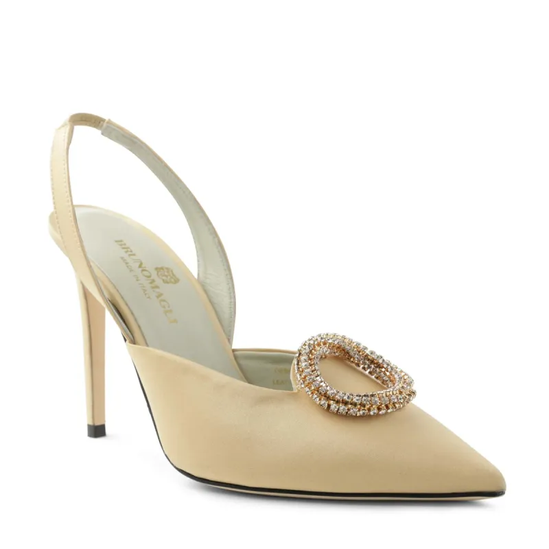 Desiree Embellished Slingback Heel - Champagne Satin sold by Bruno Magli