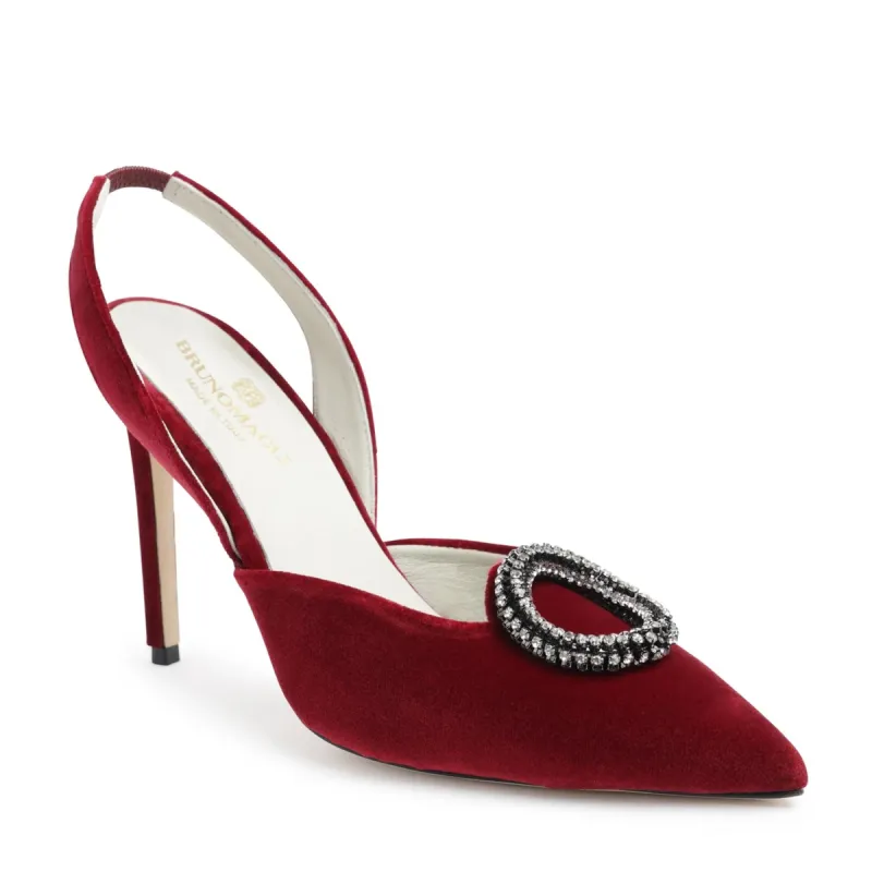 Desiree Embellished Slingback Heel - Bordeaux Velvet sold by Bruno Magli