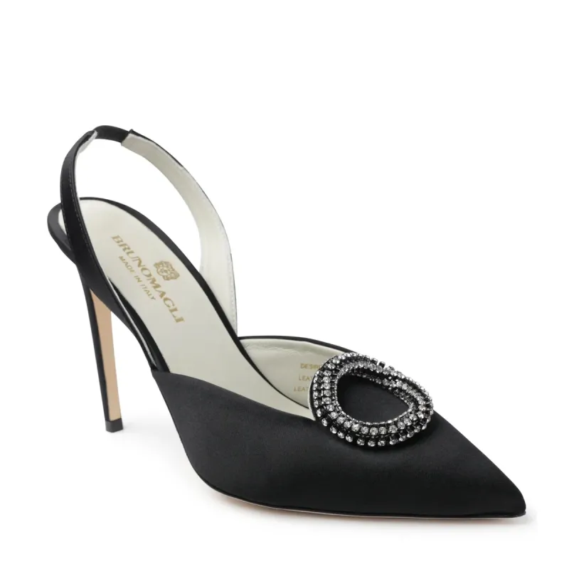 Desiree Embellished Slingback Heel - Black Satin sold by Bruno Magli