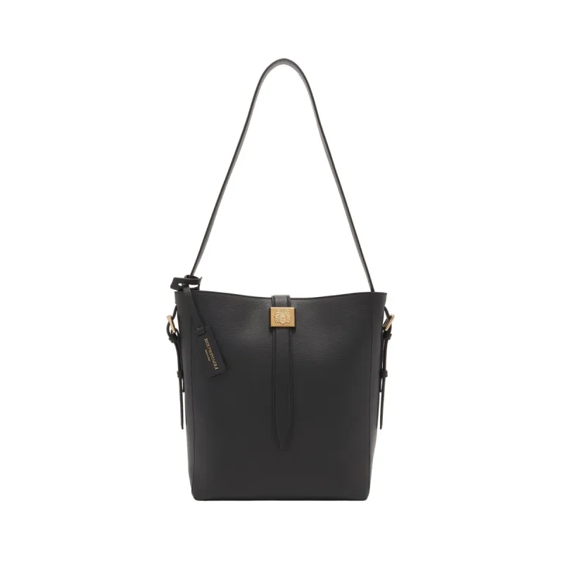 Textured Leather Insignia Bucket Bag - Black sold by Bruno Magli