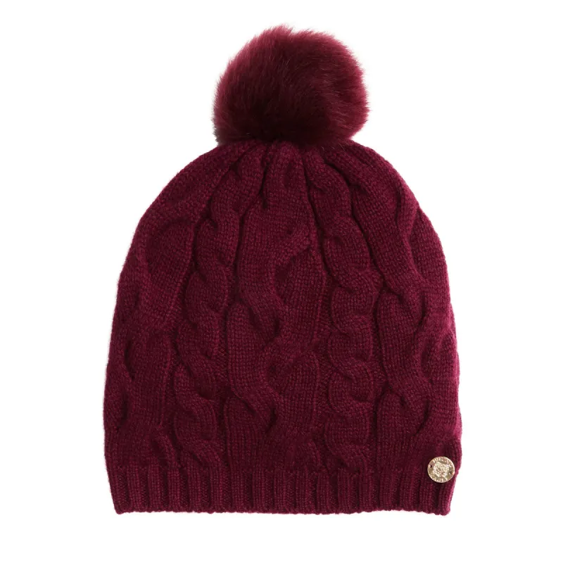 Women's Ombre Cable Slouch Hat with Shearling Pom - Bordeaux sold by Bruno Magli