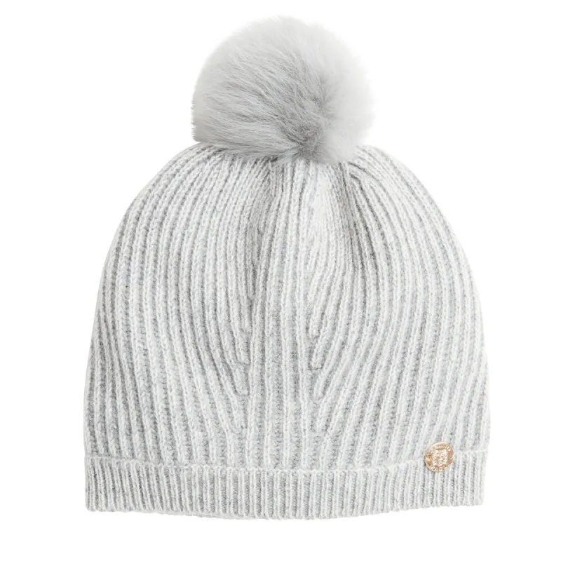 Women's Ribbed Cashmere & Shearling Pom Beanie - Grey sold by Bruno Magli