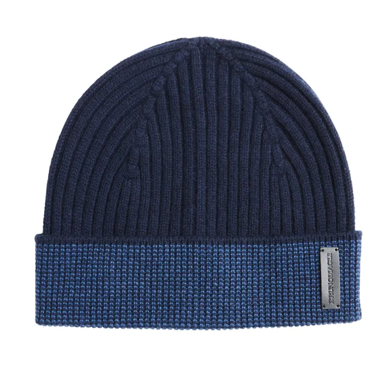 Men's Cashmere Striped Cuff Hat - Navy sold by Bruno Magli