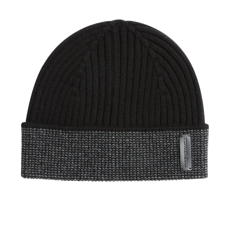 Men's Cashmere Striped Cuff Hat - Black sold by Bruno Magli