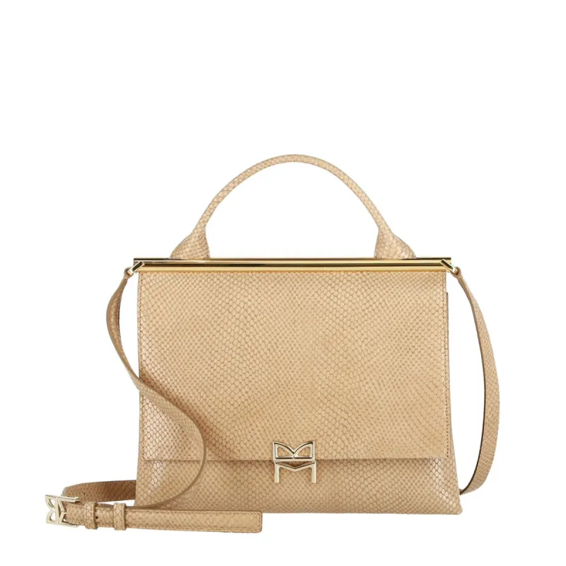 Concertina Snake-Embossed Top-Handle Satchel Bag - Palomino sold by Bruno Magli
