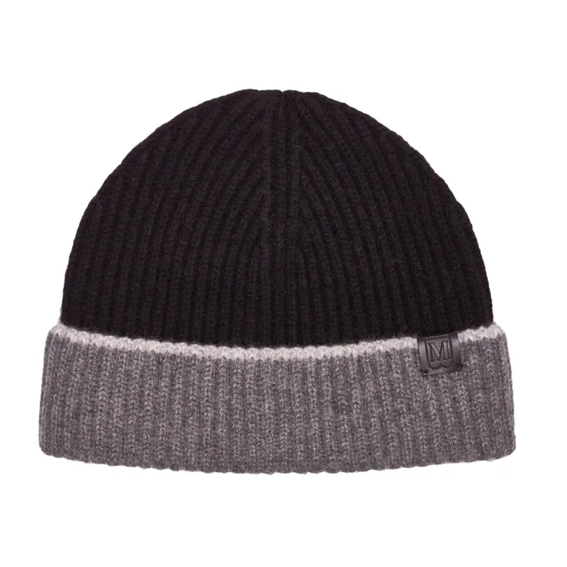 Men's Cashmere Color Block Knit Hat - Black/Grey sold by Bruno Magli