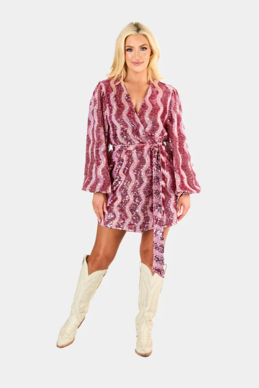 Adeline Sequin Wrap Dress - Mauve sold by Buddy Love