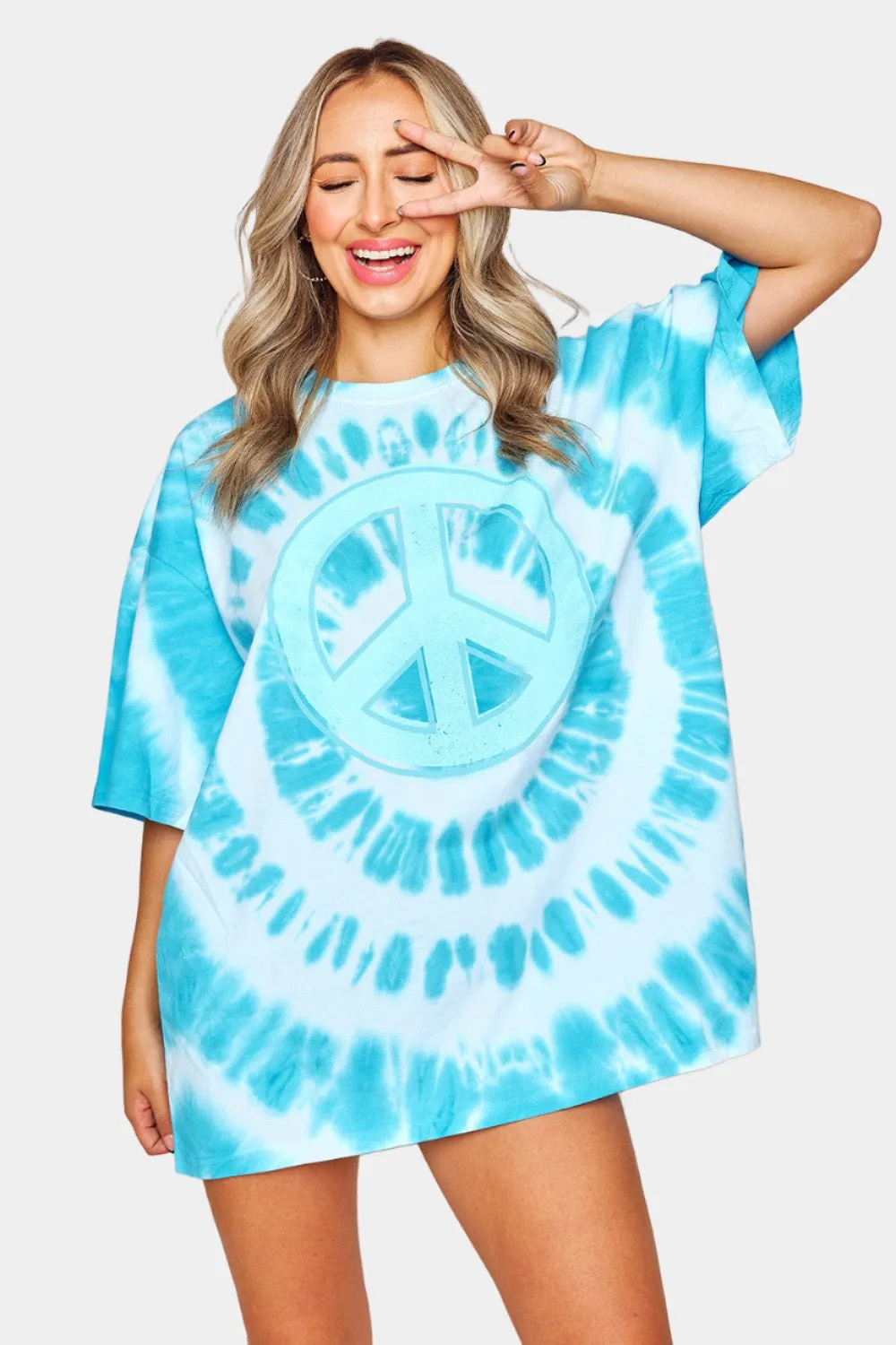 BuddyLove Cloud Tie-Dye Oversized Graphic Tee - Blue Peace Sign sold by Buddy Love