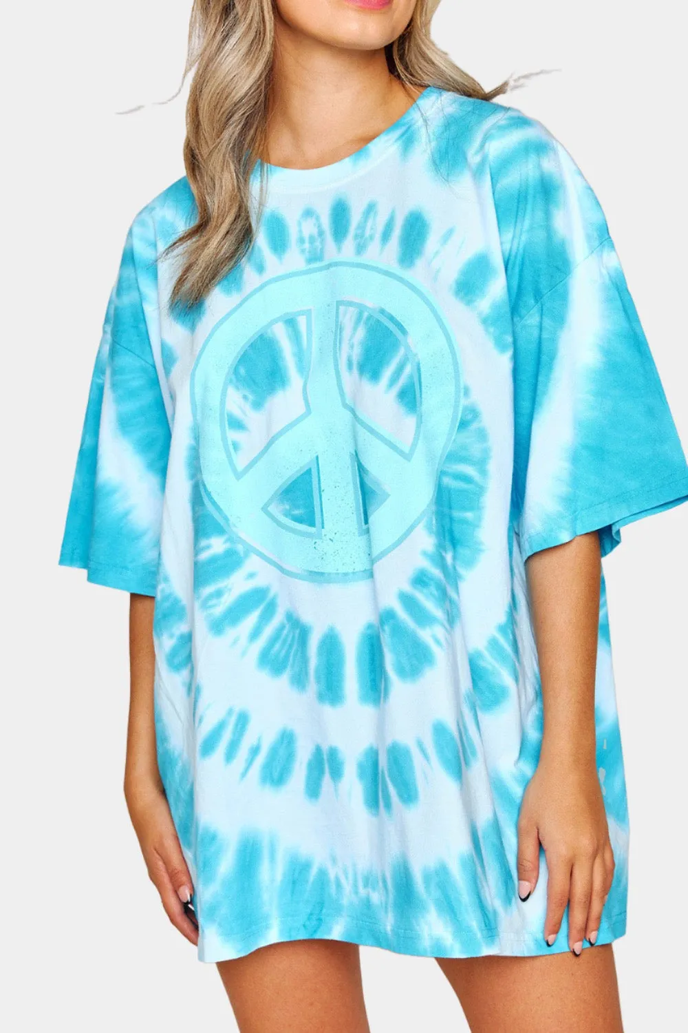 BuddyLove Cloud Tie-Dye Oversized Graphic Tee - Blue Peace Sign sold by Buddy Love product image thumbnail 3