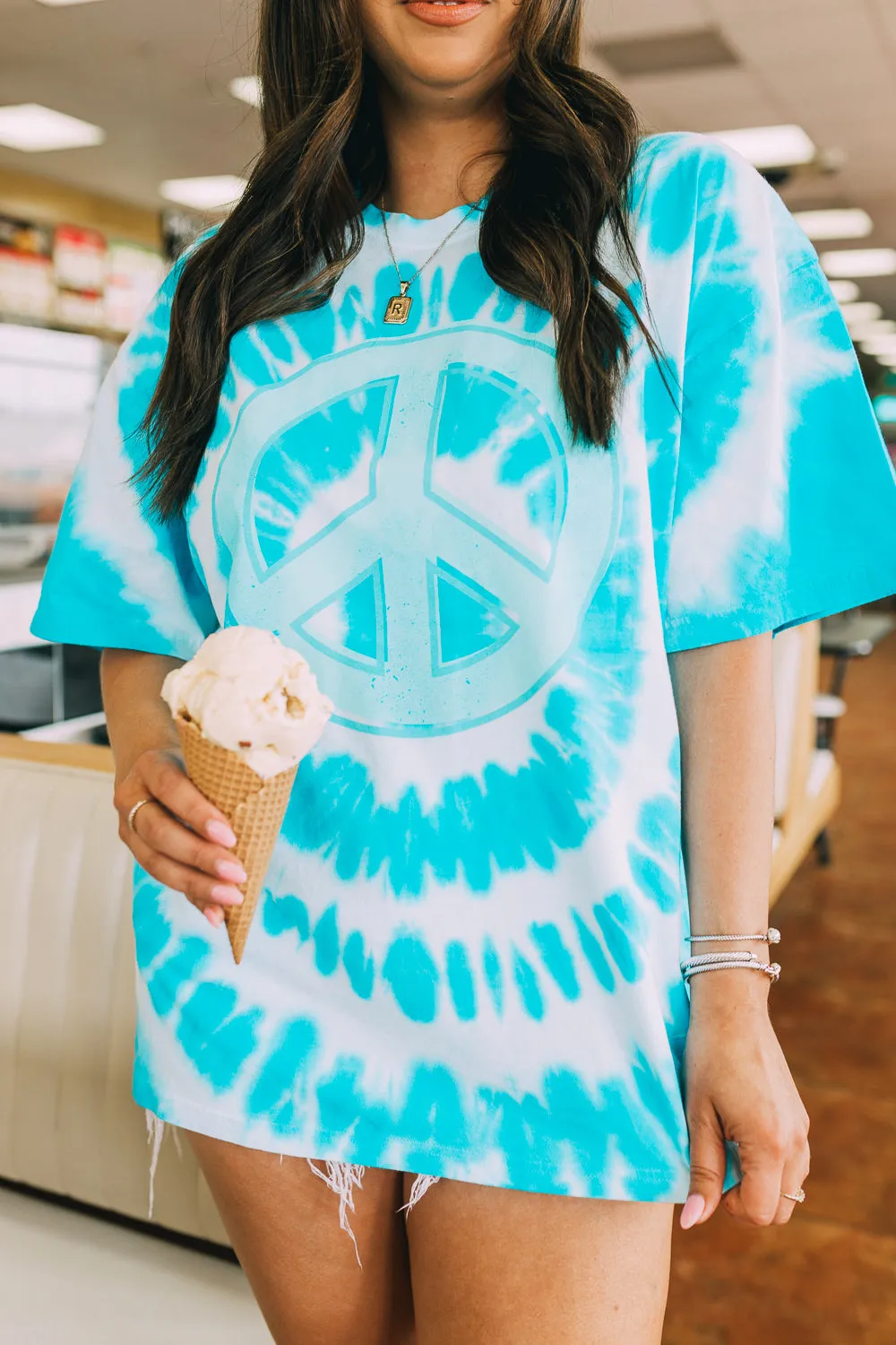 BuddyLove Cloud Tie-Dye Oversized Graphic Tee - Blue Peace Sign sold by Buddy Love product image thumbnail 2