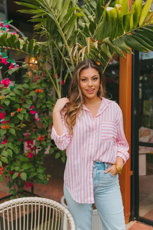 BuddyLove Portia Loose Button Up Top - Pink sold by Buddy Love