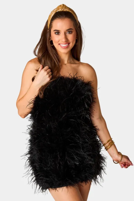 Celeste Feather Mini Dress - Noir sold by Buddy Love