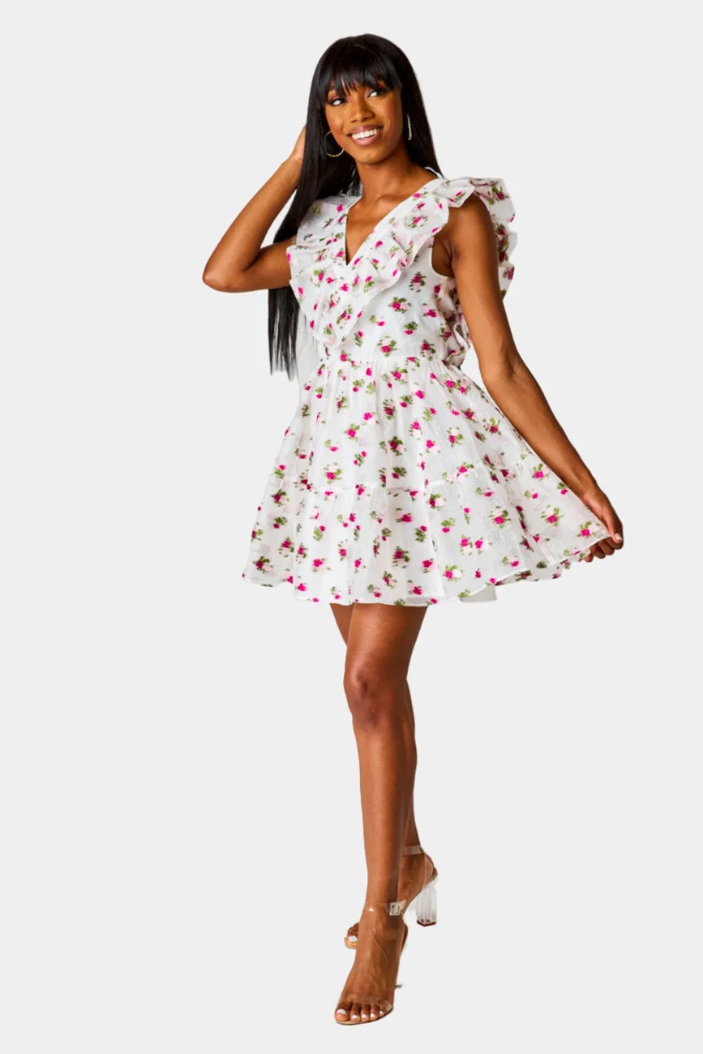 Maddison Ruffle Sleeve Short Dress - Calla Lily sold by Buddy Love