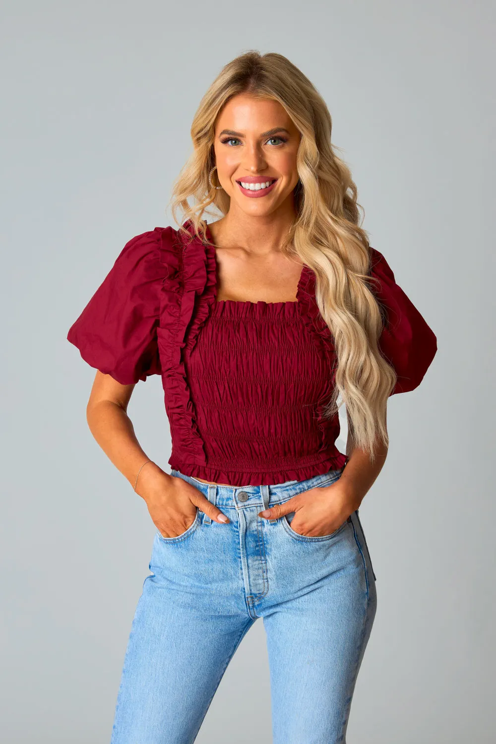 Tandy Puff Sleeve Top - Maroon sold by Buddy Love