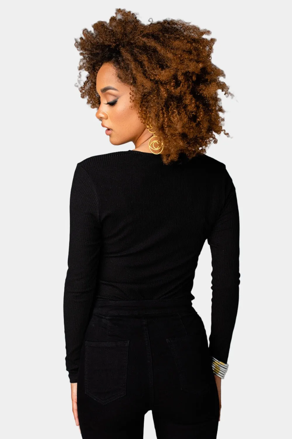 Alexa Button Front Ribbed Bodysuit - Black sold by Buddy Love product image thumbnail 5