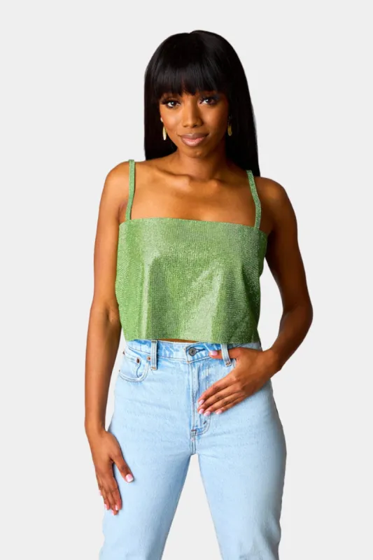 Girly Girl Rhinestone Crop Top - Emerald sold by Buddy Love