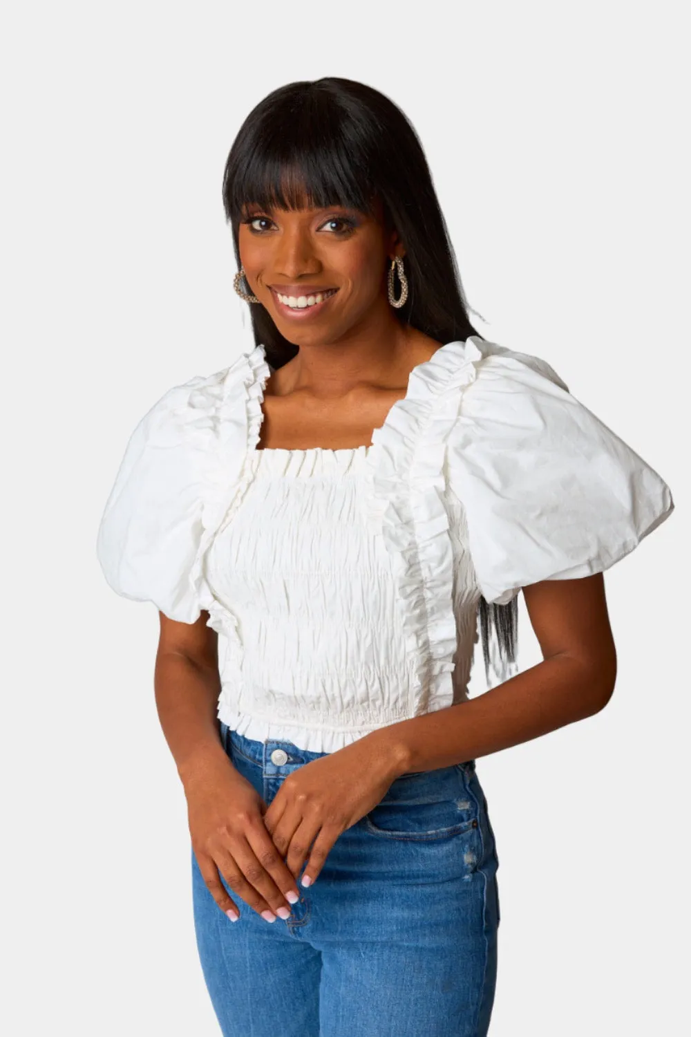 Tandy Puff Sleeve Top - White sold by Buddy Love