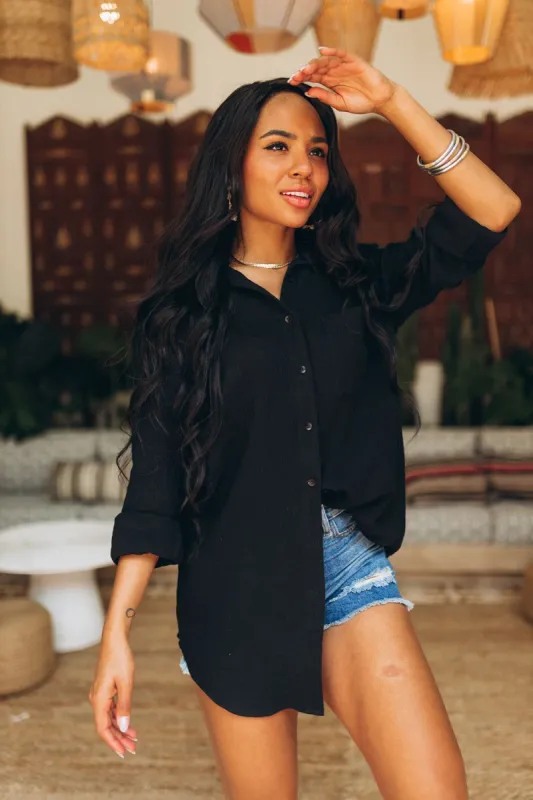 BuddyLove Ellen Oversized Boyfriend Button Down - Black sold by Buddy Love