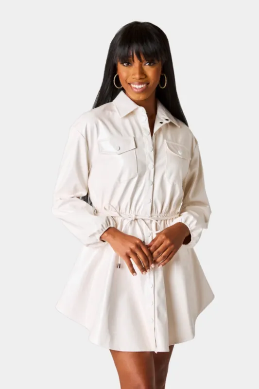 Ariella Button Up Mini Dress - White sold by Buddy Love