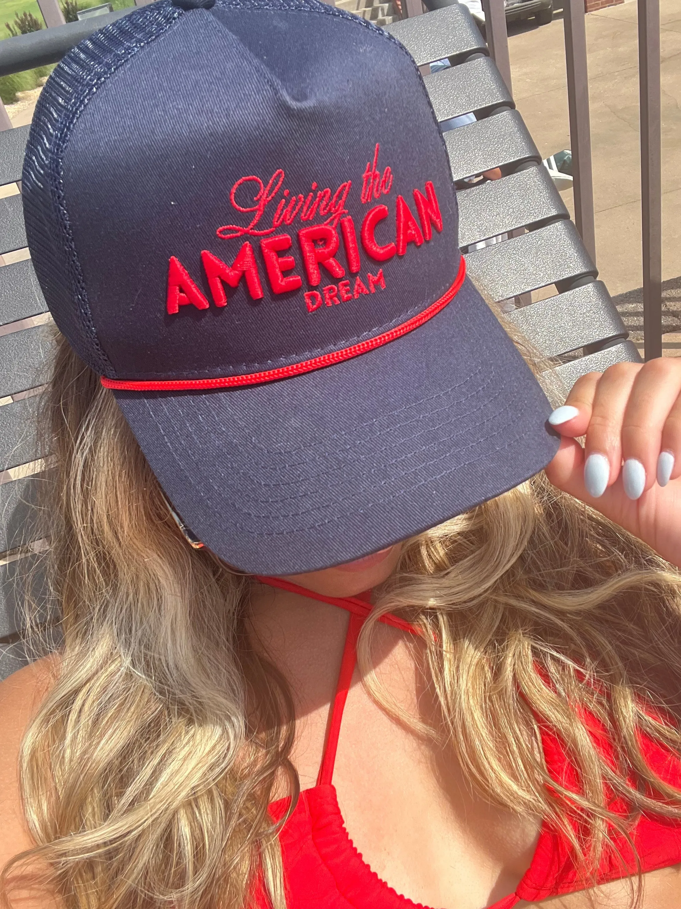 Living The American Dream - Navy Trucker Hat sold by Buddy Love product image thumbnail 3