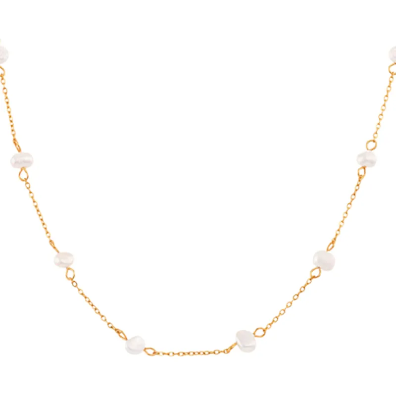 Freshwater Pearl Station Necklace in 18K Gold-Plated Stainless Steel sold by Buddy Love