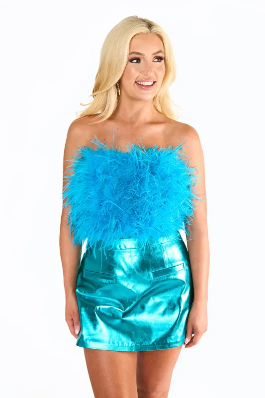 Fancy Strapless Feather Crop Top - Turquoise sold by Buddy Love