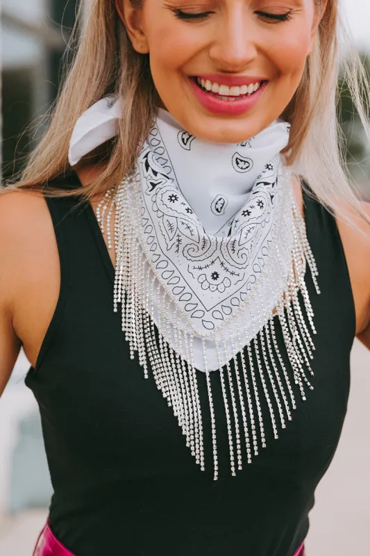 Shania Crystal Bandana Scarf - White sold by Buddy Love