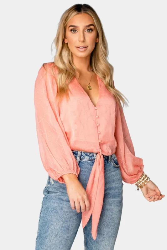 Estelle Tie Front Top - Coral sold by Buddy Love